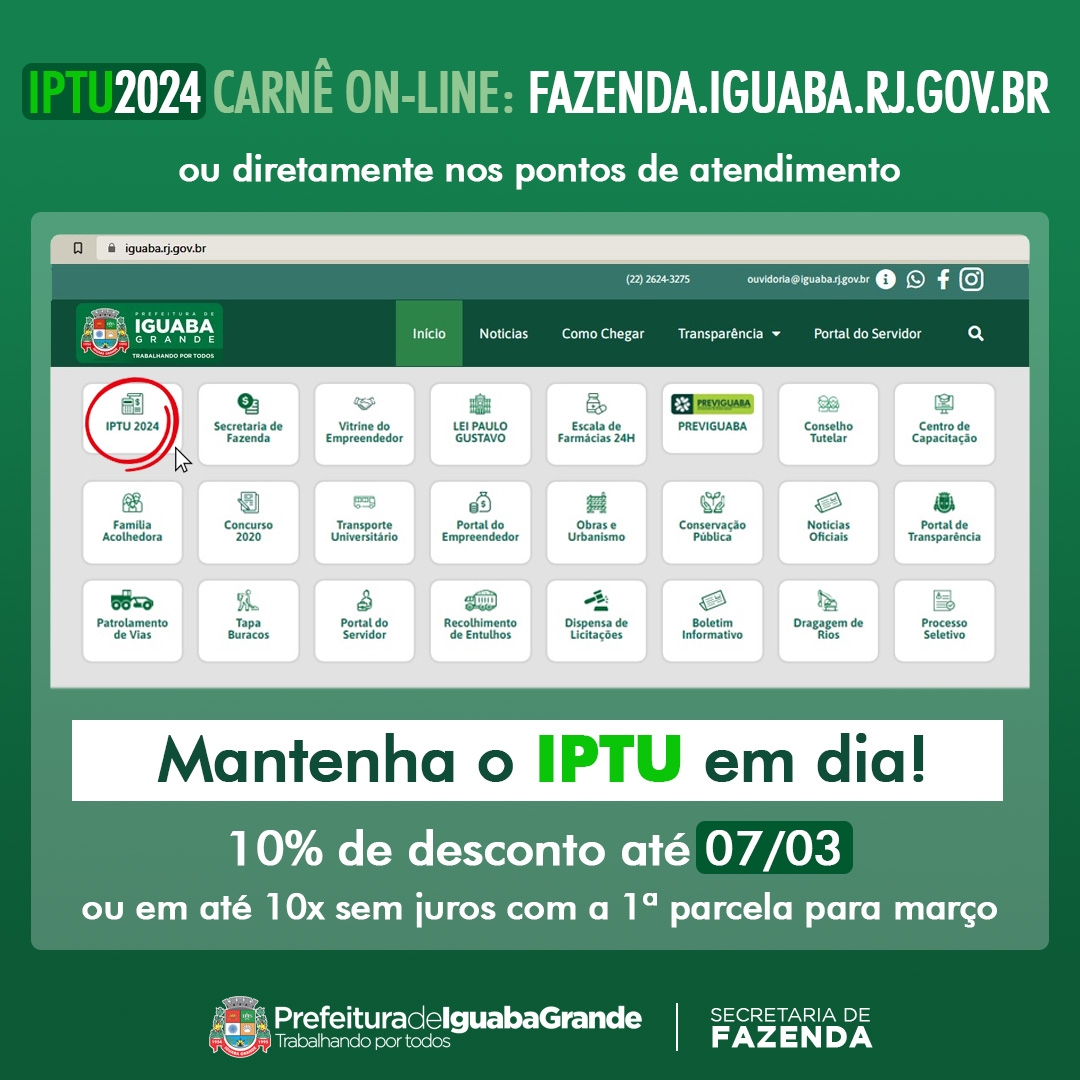 IPTU 2024 emissão de boletos inicia nesta segundafeira (22) em Iguaba